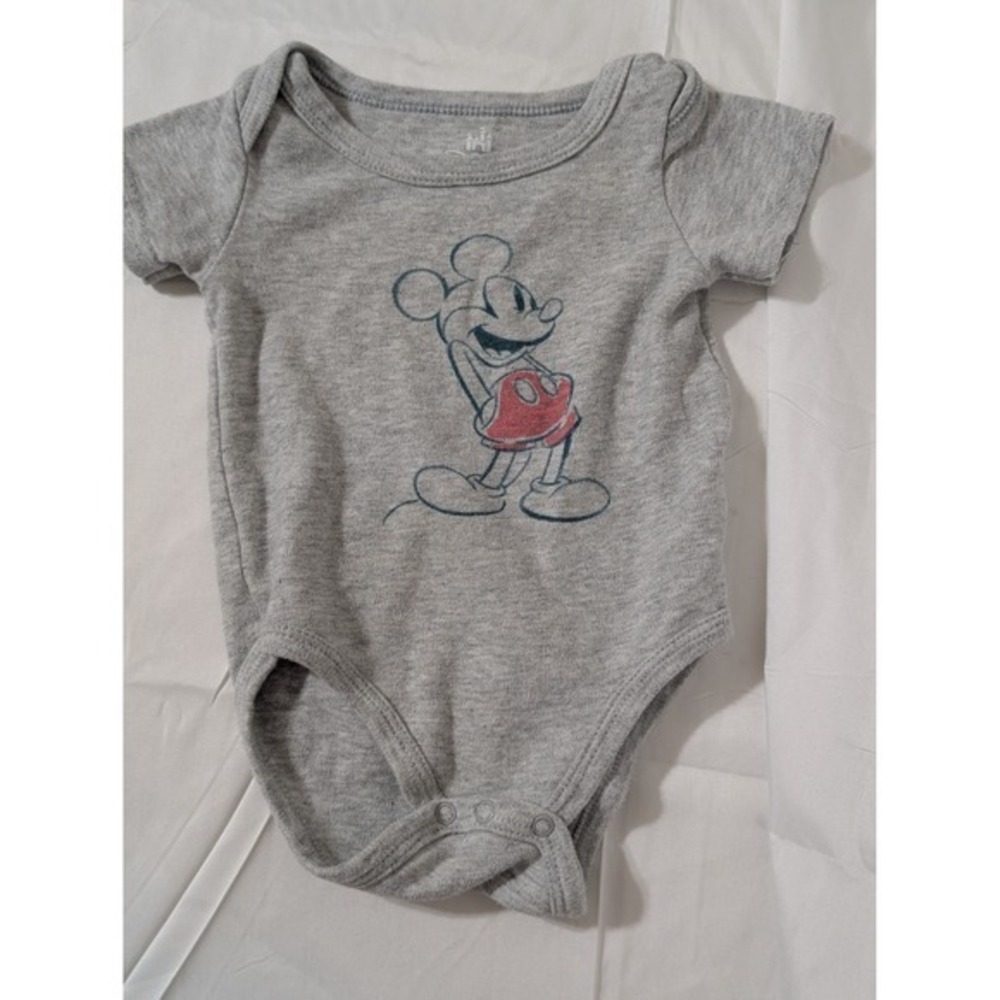 Disney Baby Mickey Mouse Bodysuit Heather Gray Short Sleeve 6-9 Months One Piece